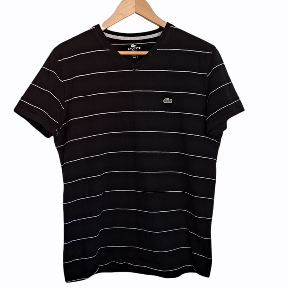 Lacoste Black White Stripe Shirt V-neck 5 Large - Picture 1 of 6